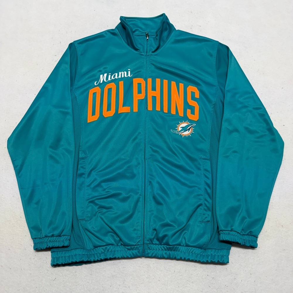 Miami Dolphins NFL Jacket Men's Size Large Full Zip Embroidered Logo Mock Neck